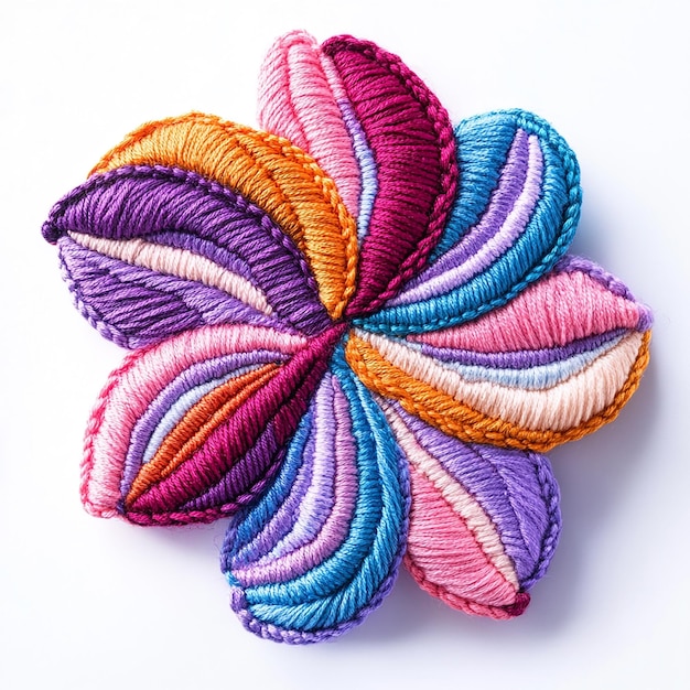 Zbliżenie na haftowaną kwiatową kompozycję